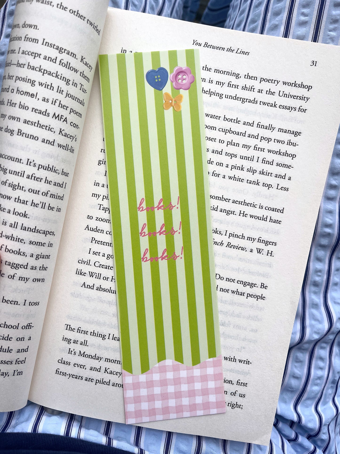 books! books! books! striped bookmark