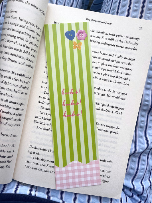 books! books! books! striped bookmark