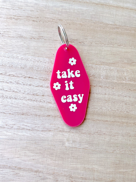 Take it easy vintage motel keychain